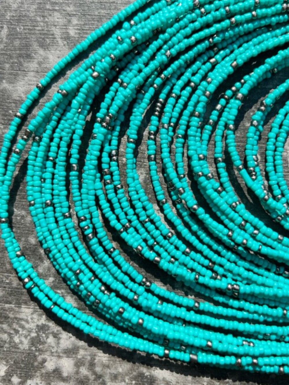 Southwestern Turquoise Seed Bead Statement Necklace | Multi Strand Boho Western - Picture 2 of 4